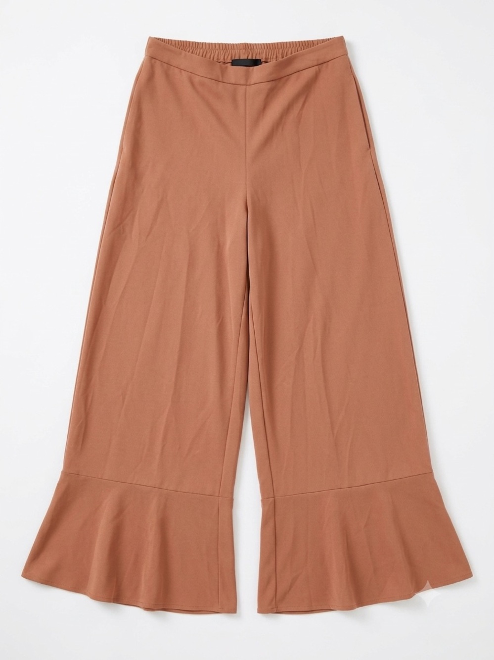 ERIC Coral Ruffle Hem Wide Leg Crop Pants Flare Trousers Elastic Waist Black 14